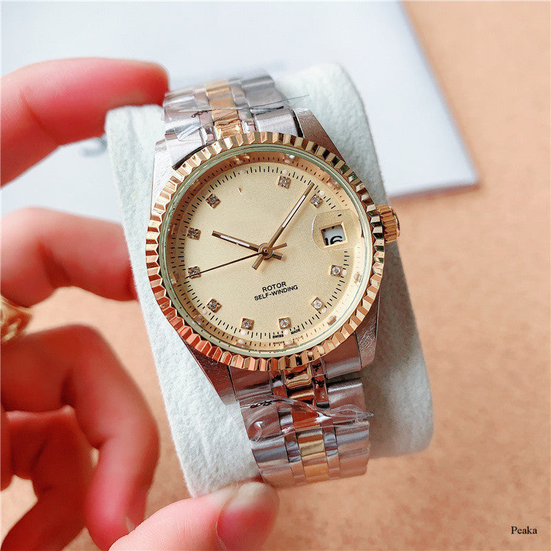Men's Stainless Steel Mechanical Watch with Calendar Display