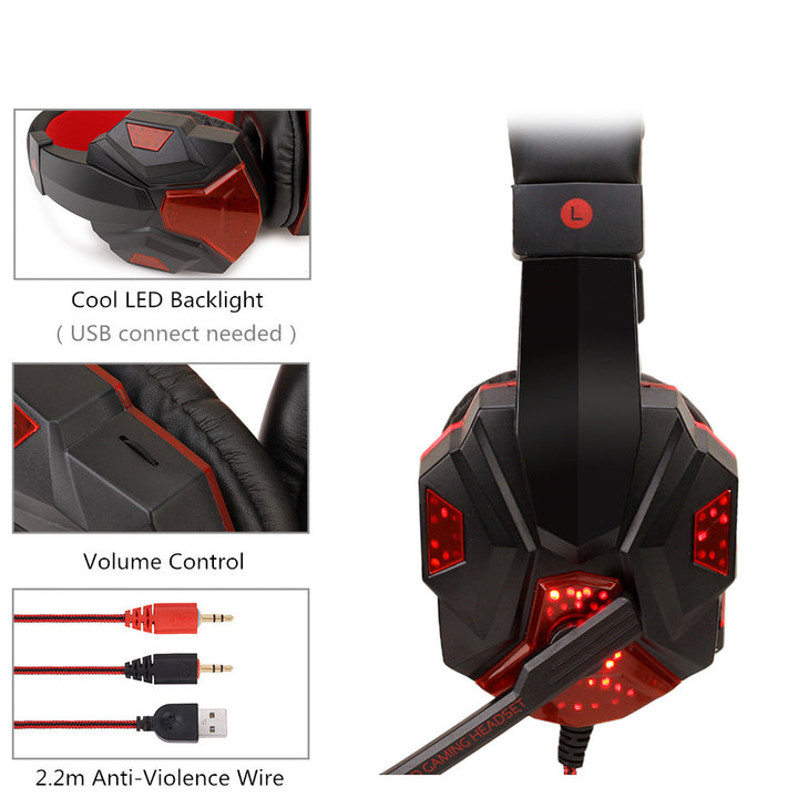 Wired Gaming Headset with Mic, LED Light, PC & PS4 Compatible