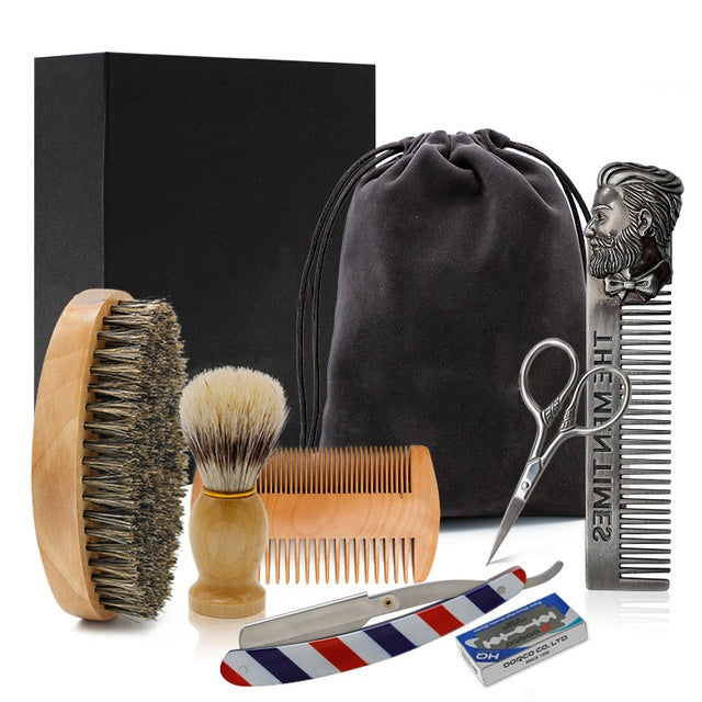 Men's Complete Beard Grooming Kit with Brush, Razor & Scissors