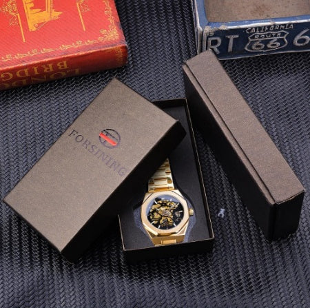 Men's Mechanical Automatic Watch – Skeleton Dial & Steel Band