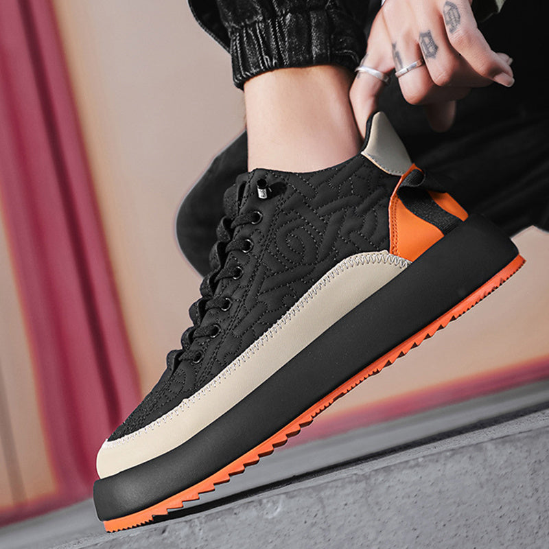 Men's Casual Lace-Up PU Leather Sneakers with Rubber Sole