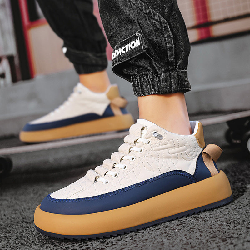 Men's Casual Lace-Up PU Leather Sneakers with Rubber Sole