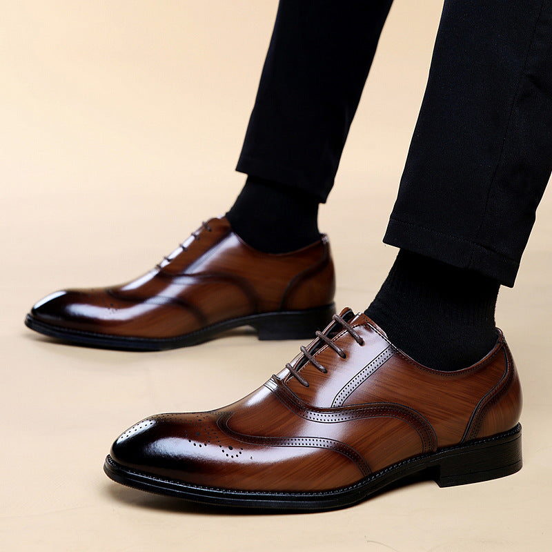 Men's Formal Brogue Leather Shoes Pointed Toe Lace-Up Flats