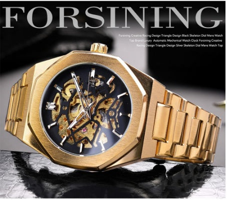 Men's Mechanical Automatic Watch – Skeleton Dial & Steel Band