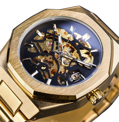 Men's Mechanical Automatic Watch – Skeleton Dial & Steel Band