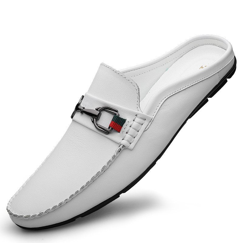 Men's Leather Half-Slippers – Casual Slip-On Loafers for Summer