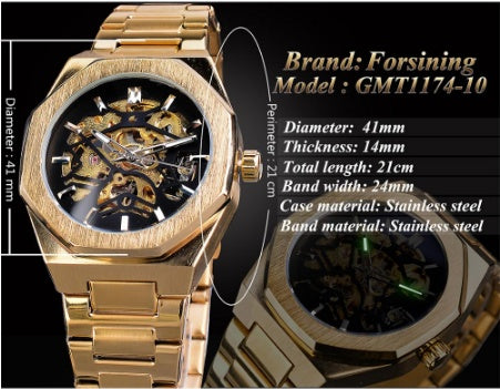 Men's Mechanical Automatic Watch – Skeleton Dial & Steel Band