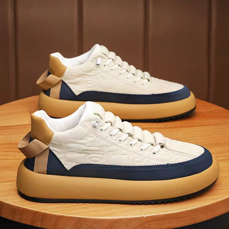 Men's Casual Lace-Up PU Leather Sneakers with Rubber Sole