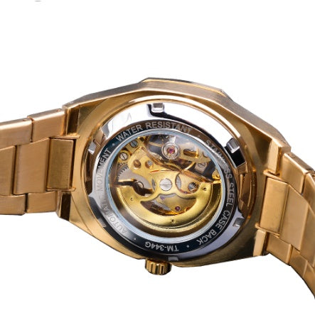 Men's Mechanical Automatic Watch – Skeleton Dial & Steel Band