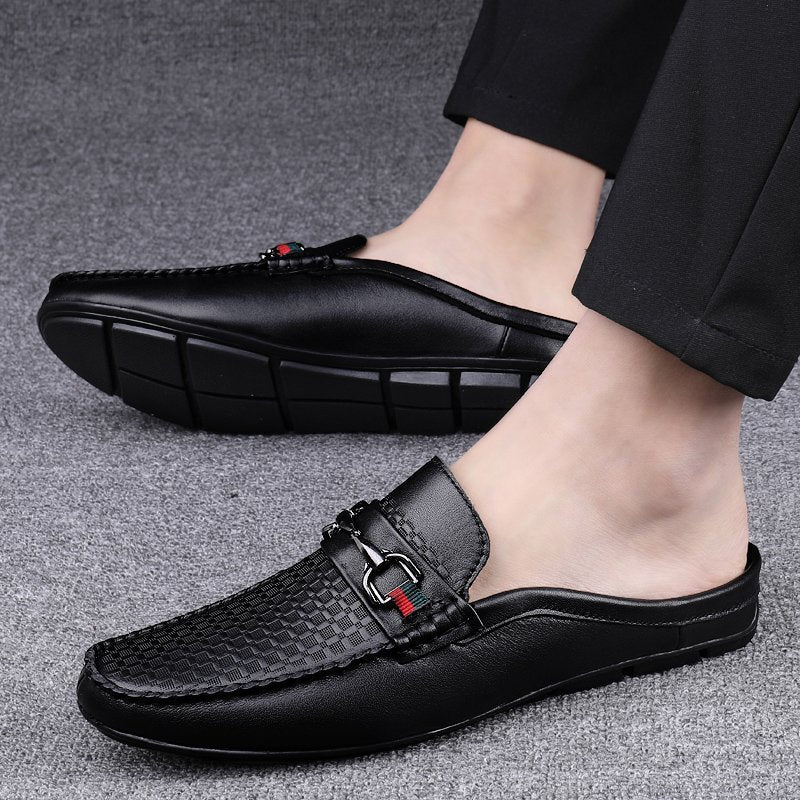Men's Leather Half-Slippers – Casual Slip-On Loafers for Summer