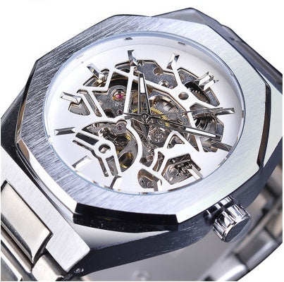 Men's Mechanical Automatic Watch – Skeleton Dial & Steel Band