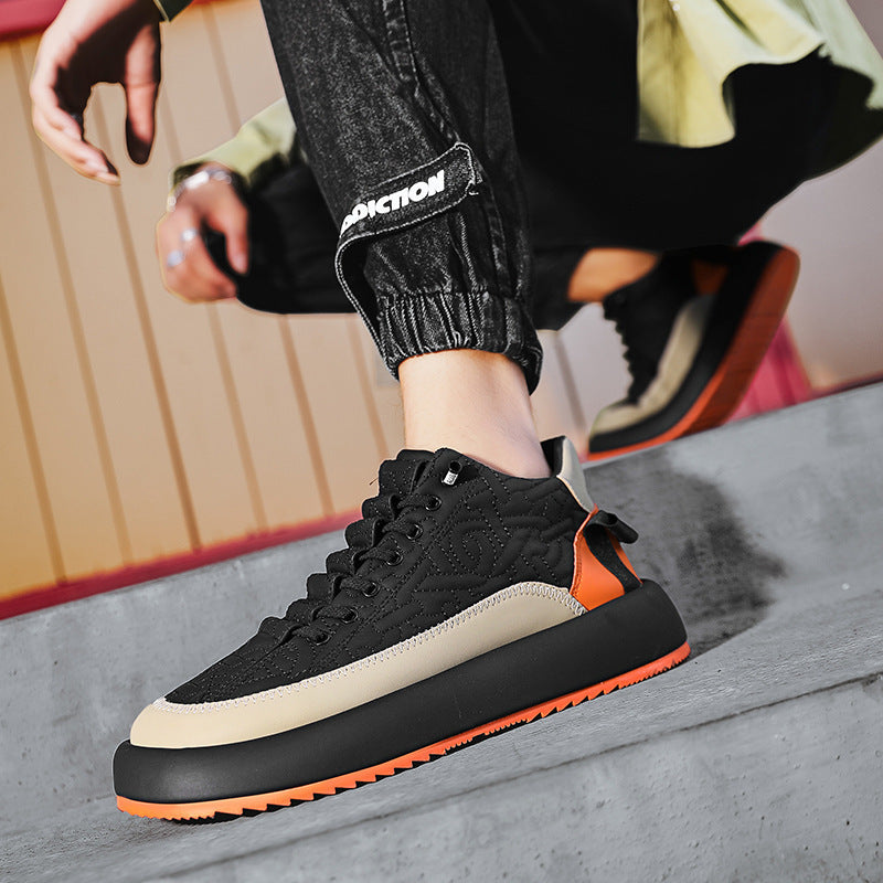 Men's Casual Lace-Up PU Leather Sneakers with Rubber Sole