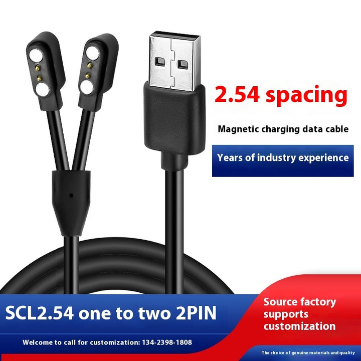 50cm Black 2-Pin Charging Cable for Smart Devices & Bluetooth Glasses