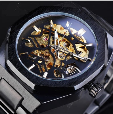 Men's Mechanical Automatic Watch – Skeleton Dial & Steel Band
