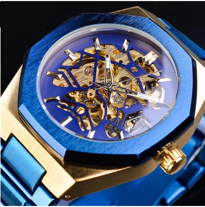 Men's Mechanical Automatic Watch – Skeleton Dial & Steel Band