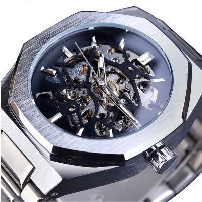 Men's Mechanical Automatic Watch – Skeleton Dial & Steel Band