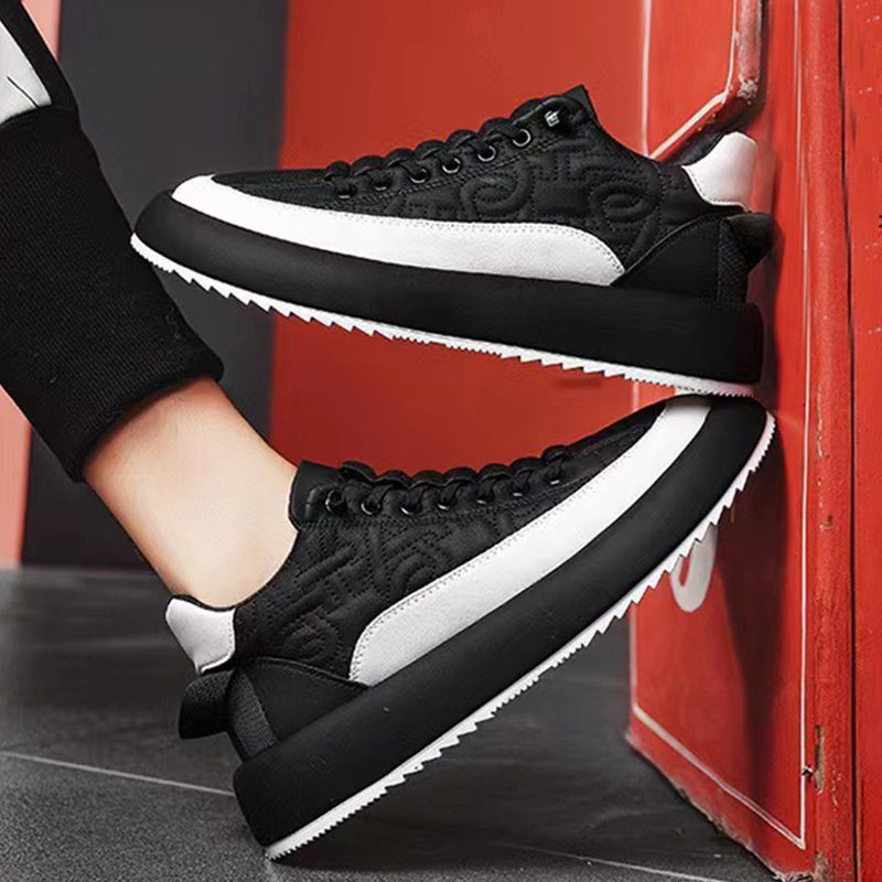 Men's Casual Lace-Up PU Leather Sneakers with Rubber Sole