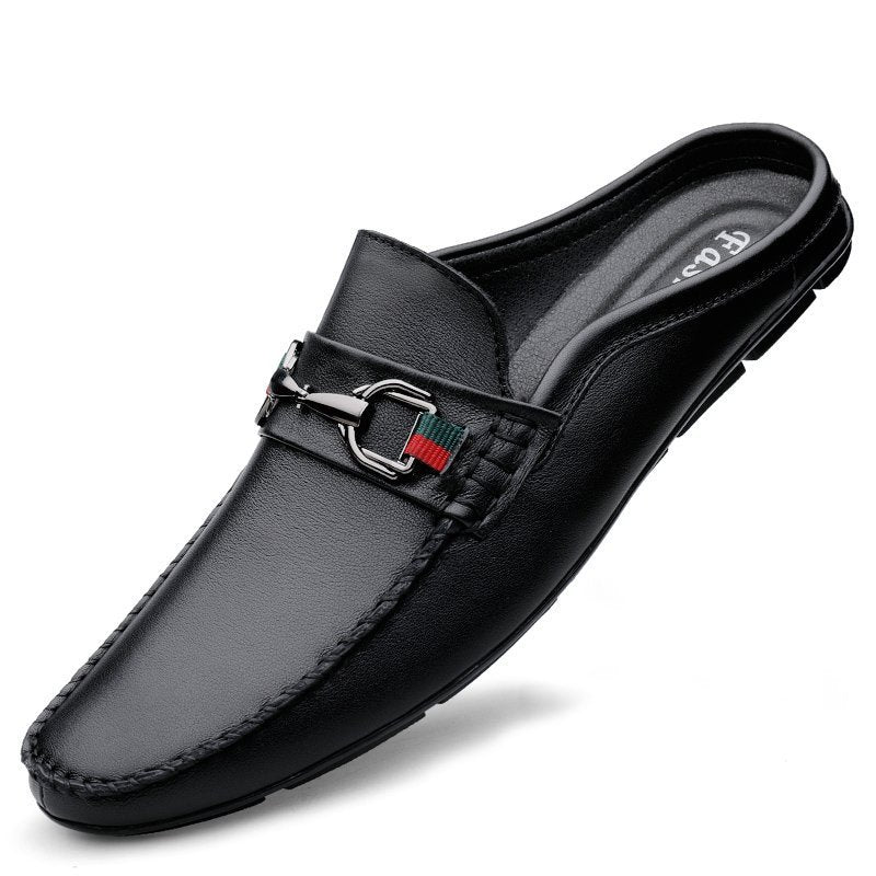 Men's Leather Half-Slippers – Casual Slip-On Loafers for Summer