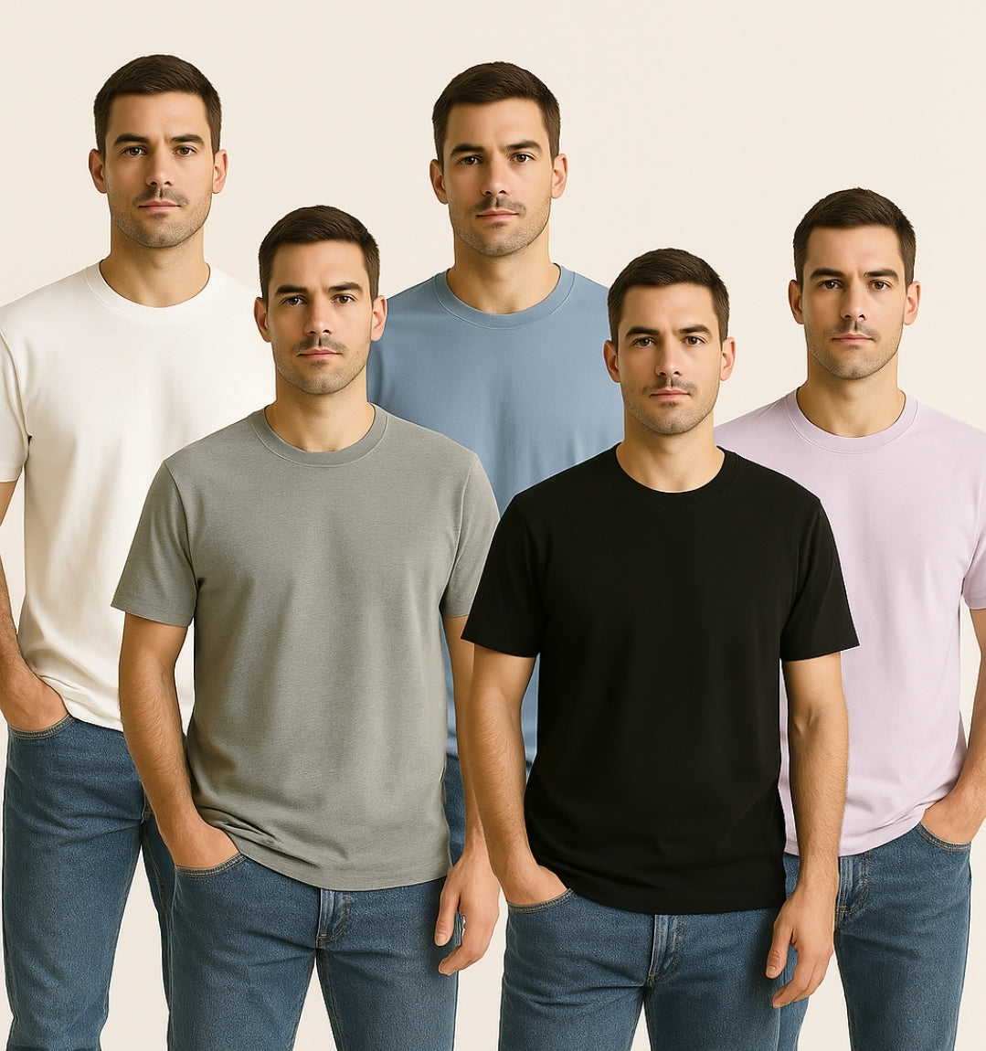 5 Pieces Men's Premium Quality Cotton Short Sleeve T-Shirts.