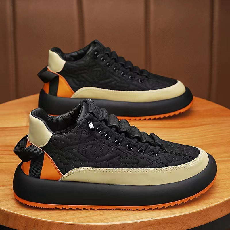 Men's Casual Lace-Up PU Leather Sneakers with Rubber Sole