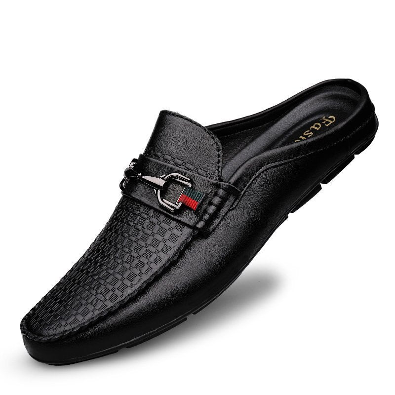 Men's Leather Half-Slippers – Casual Slip-On Loafers for Summer