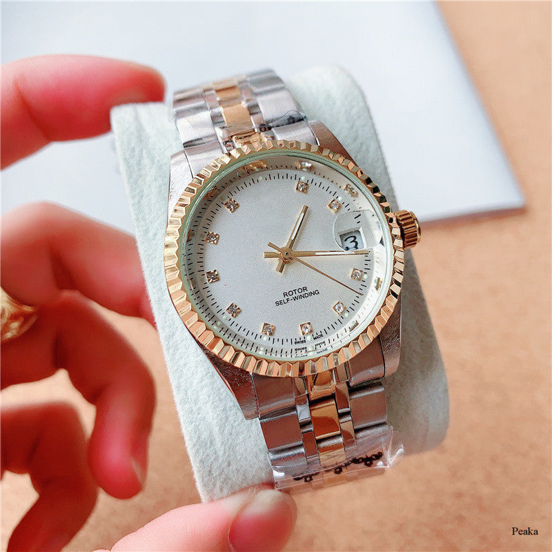 Men's Stainless Steel Mechanical Watch with Calendar Display