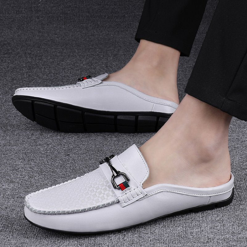 Men's Leather Half-Slippers – Casual Slip-On Loafers for Summer