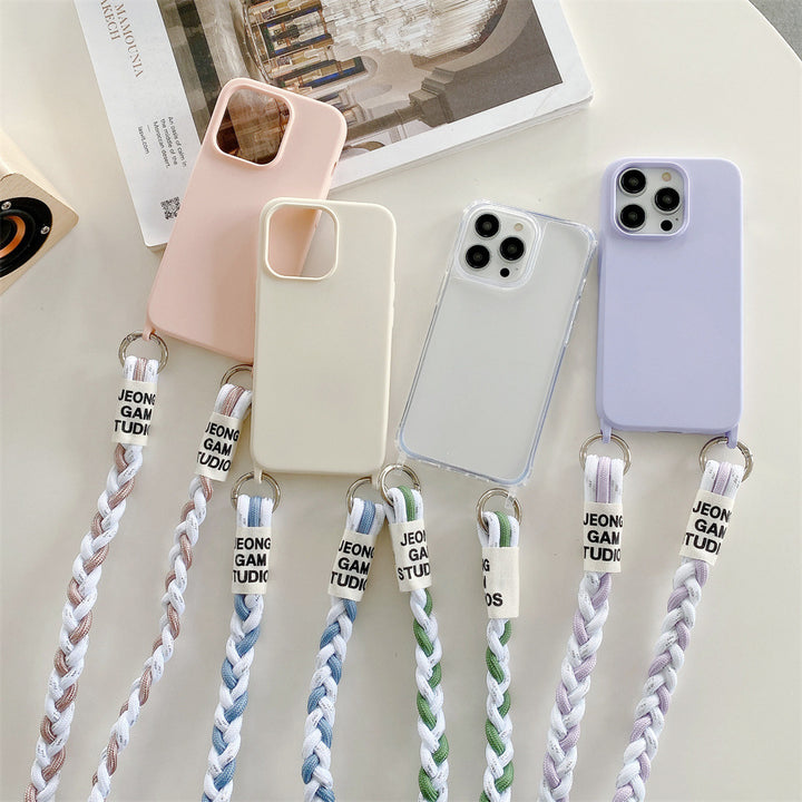 Silicone Phone Case with Woven Crossbody Lanyard – Anti-Drop