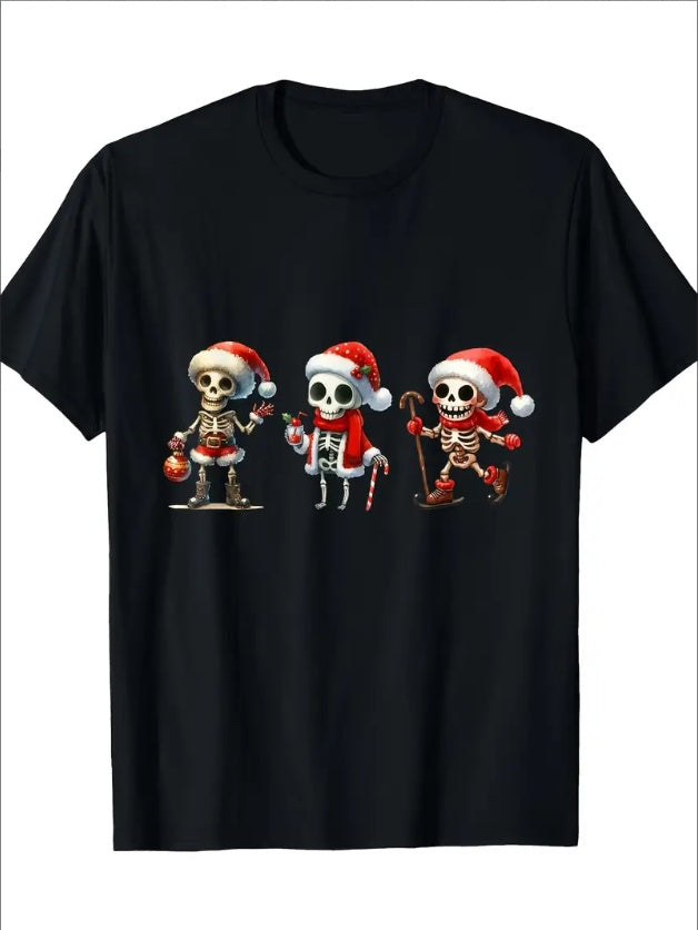 Funny Christmas Skull T-Shirt – Festive Floral Holiday Tee
