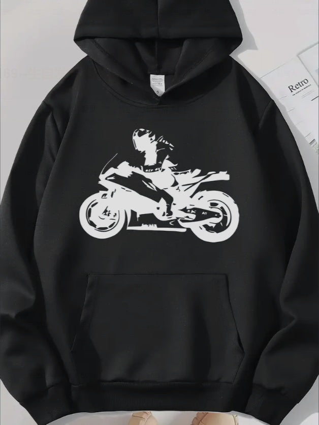 Women's Motorcycle Print Hoodie – Casual Long Sleeve Top