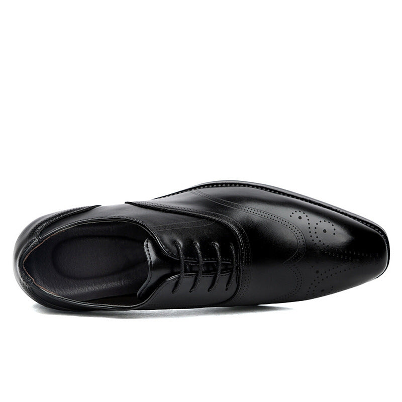 Men's Formal Brogue Leather Shoes Pointed Toe Lace-Up Flats
