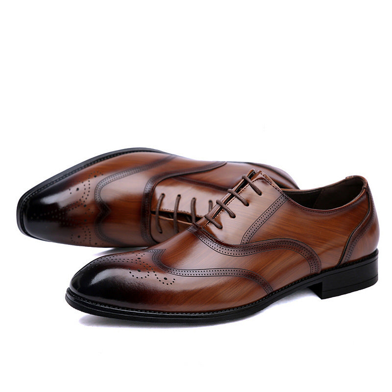 Men's Formal Brogue Leather Shoes Pointed Toe Lace-Up Flats