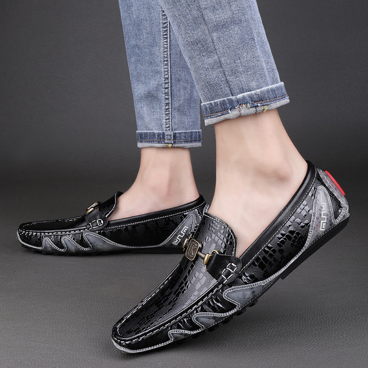 Men's Cowhide Leather Casual Shoes with Breathable Rubber Sole
