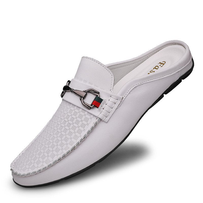 Men's Leather Half-Slippers – Casual Slip-On Loafers for Summer
