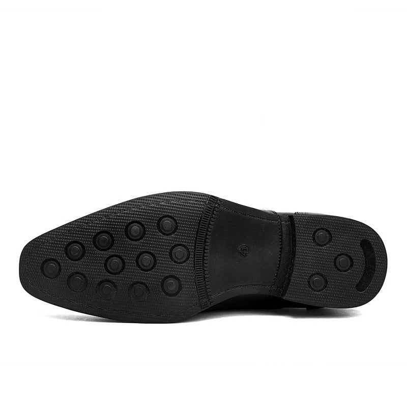 Men's Formal Brogue Leather Shoes Pointed Toe Lace-Up Flats