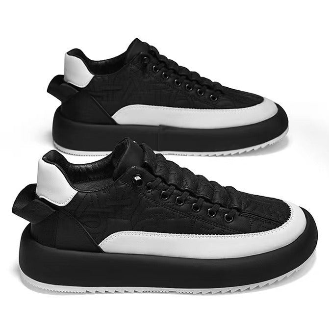 Men's Casual Lace-Up PU Leather Sneakers with Rubber Sole