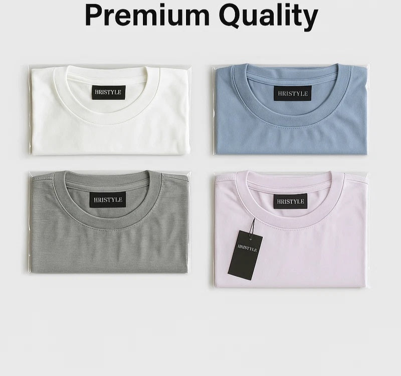 4 Pack Men's 100% Cotton HRJSTYLE Plain SUMMER T-Shirts - Short Sleeve